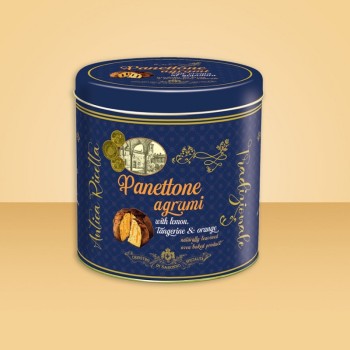 Panettone Με Λεμόνι-Μανταρίνι Και Κρέμα Πορτοκάλι Σε Μεταλλικό Κουτί Chiostro Di Saronno 750gr