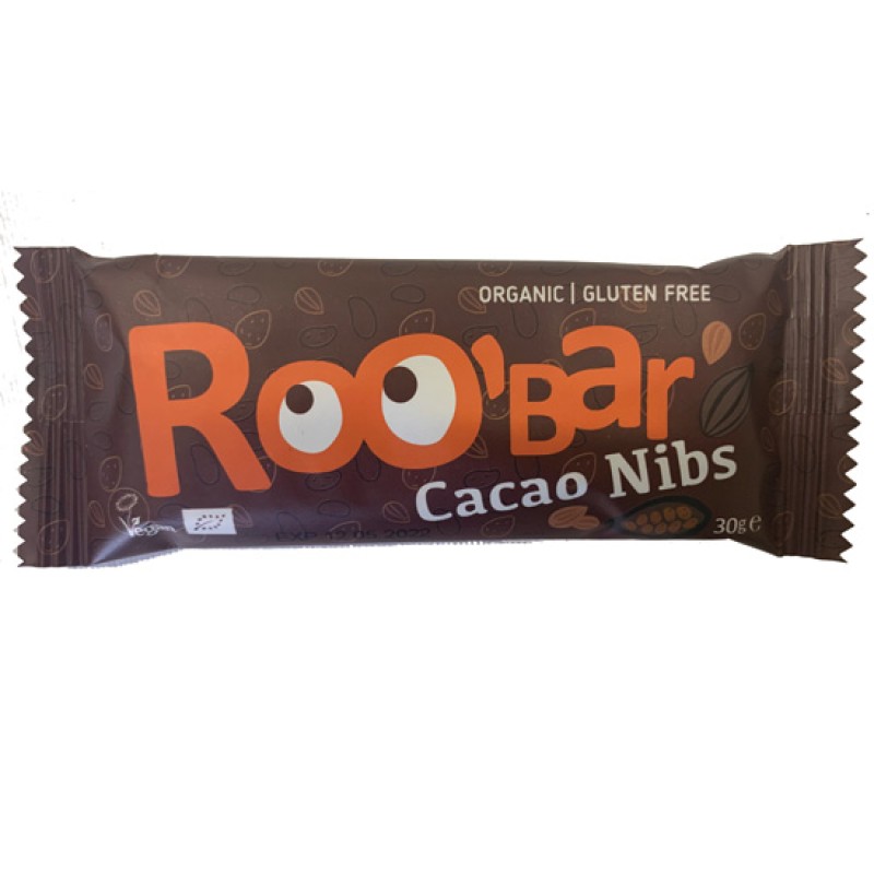 Βιολογική Μπάρα Mε Cacao Nibs Roo Bar 30gr