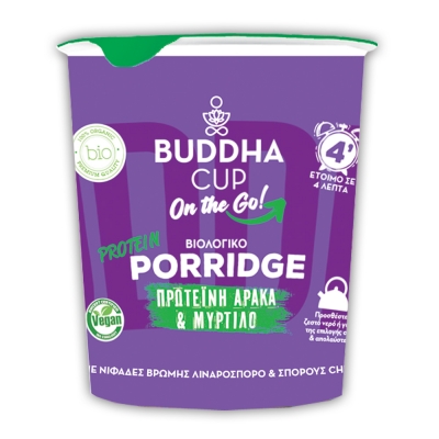 Βιολογικό Buddha Cup Porridge on the GO Πρωτεϊνη Αρακά και Μύρτιλο Bdl 60gr