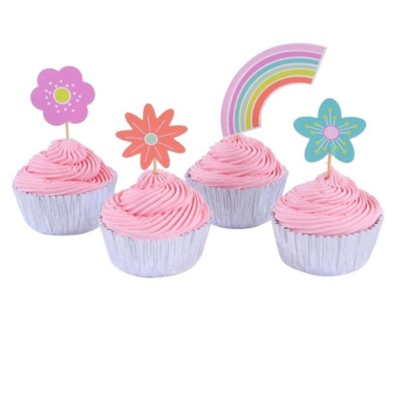 Cupcake Σετ Rainbow Ουράνιο Τόξο Λουλούδια με 24 θήκες και Toppers PME