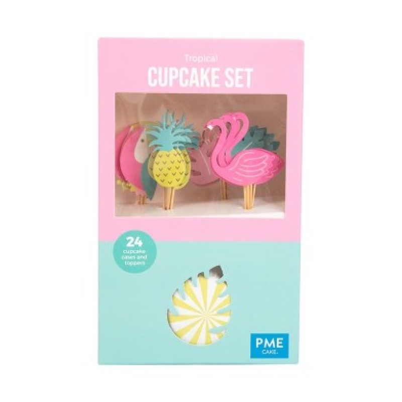 Cupcake Σετ Tropical Φλαμίνγκο Ανανάς με 24 θήκες και Toppers PME