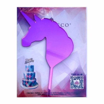 Cake Topper Μονόκερος σε Ροζ Καθρέπτη Plexiglass 