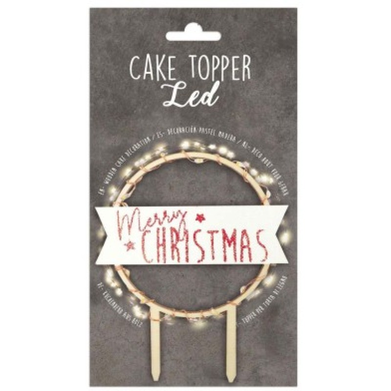 Cake Topper Χριστουγεννιάτικο Merry Christmas Φωτιζόμενο Ξύλινο Scrapcooking 