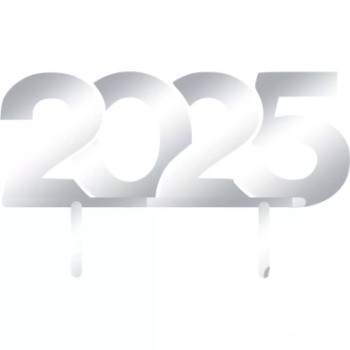 Πρωτοχρονιάτικο Cake Topper σε Aσημί Καθρέπτη Plexiglass 2025