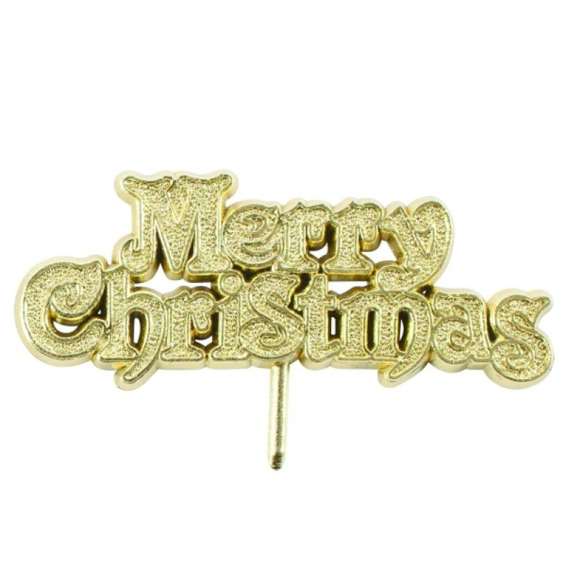 Χριστουγεννιάτικο Cake Topper Χρυσό Επιγραφή Merry Christmas 60mm 50 τεμάχια