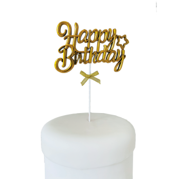 Cake Topper Χρυσή Happy Birthday Με Χρυσή Κορδέλα