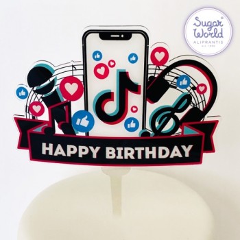 Cake Topper Πικ Επιγραφή Happy Birthday Tik Tok