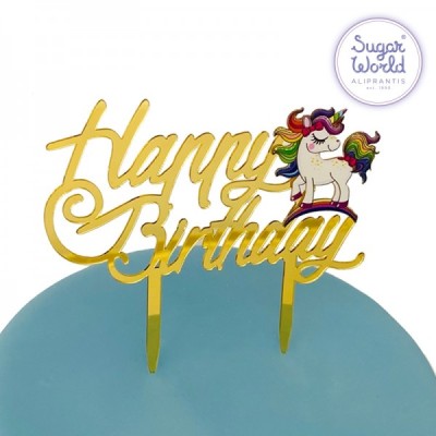 Cake Topper Πικ Επιγραφή Happy Birthday Unicorn