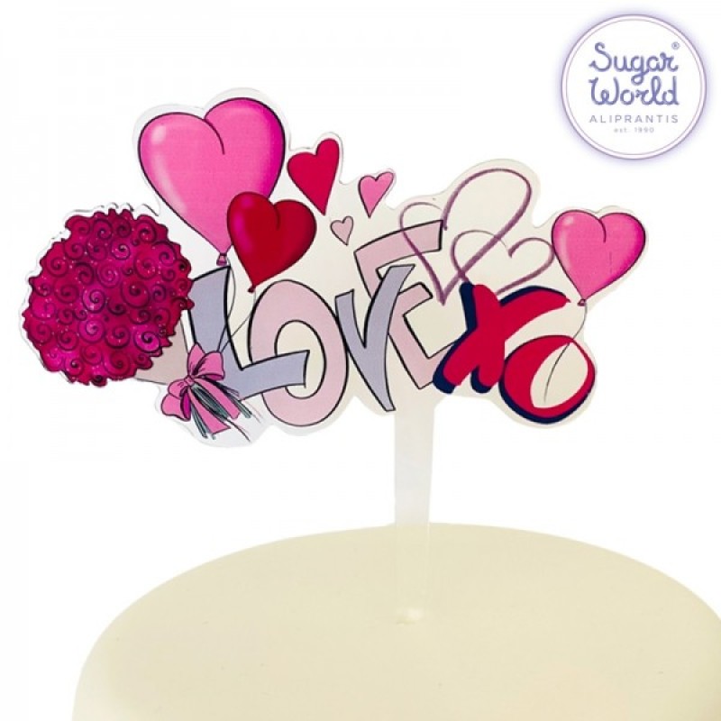 Cake Topper Πικ Επιγραφή Love Καρδιές